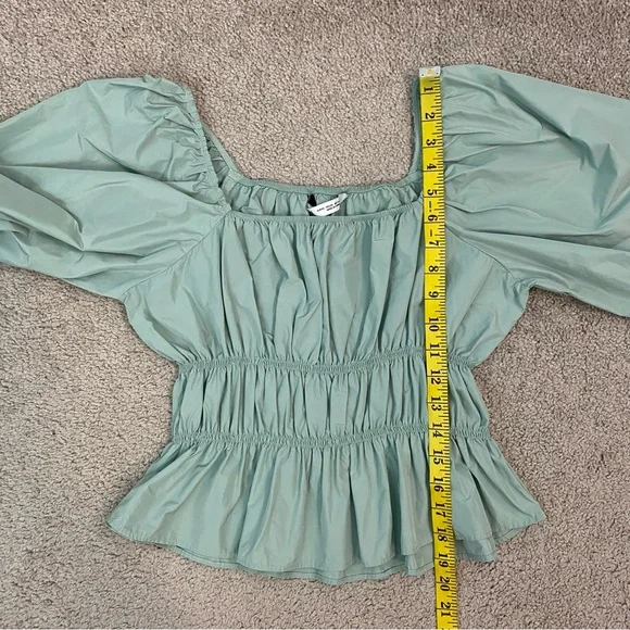 Zara Taffeta Puff Sleeve Blousee Light Green XS - Picture 9 of 9